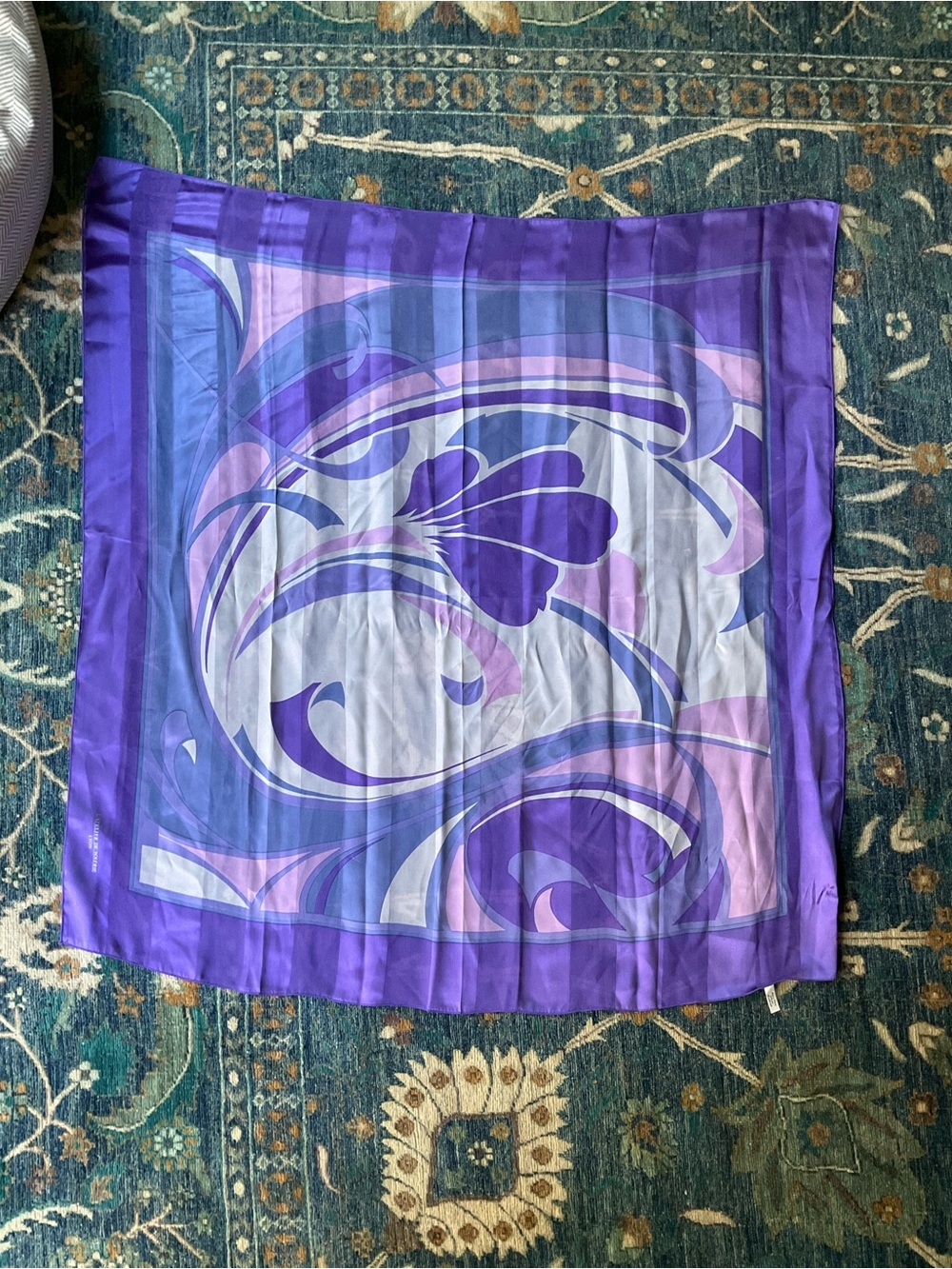 Silk Scarf Purple Floral French